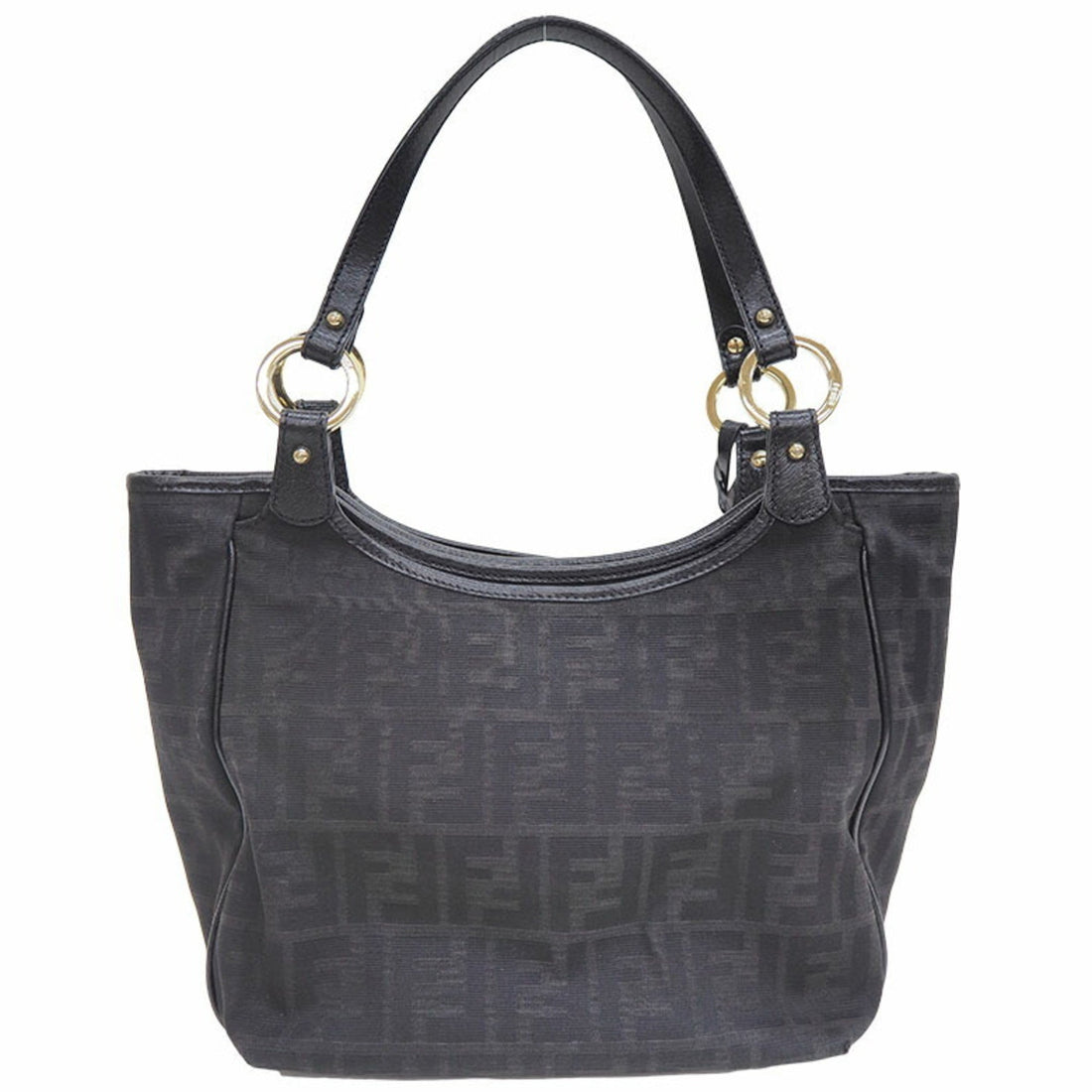 FENDI 8BH156 Zucca pattern tote bag black canvas x enamel