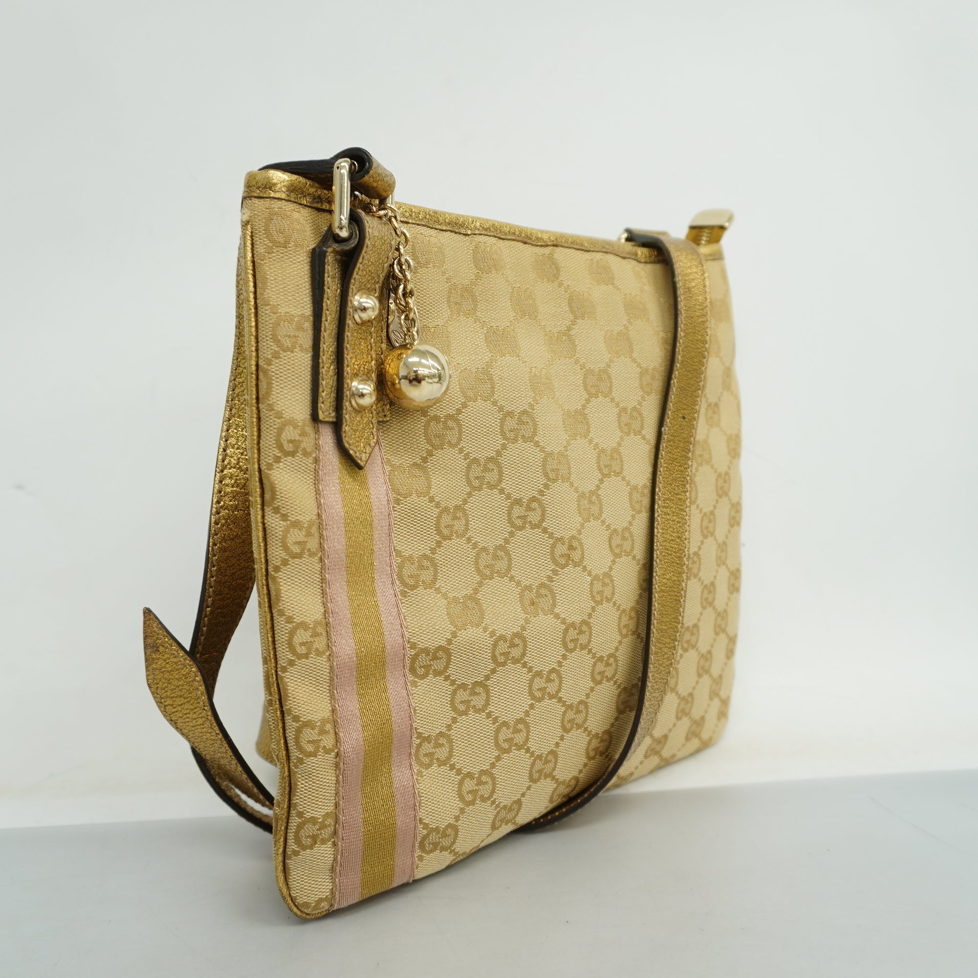 GUCCI  GG Canvas Shoulder Bag 144388 Women's Leather Beige,Gold