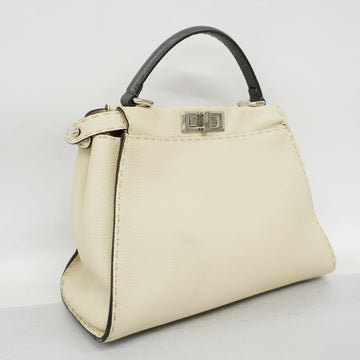 FENDIAuth  Peekaboo 2way Bag Selleria Leather Handbag,Shoulder Bag Gray,Ivory