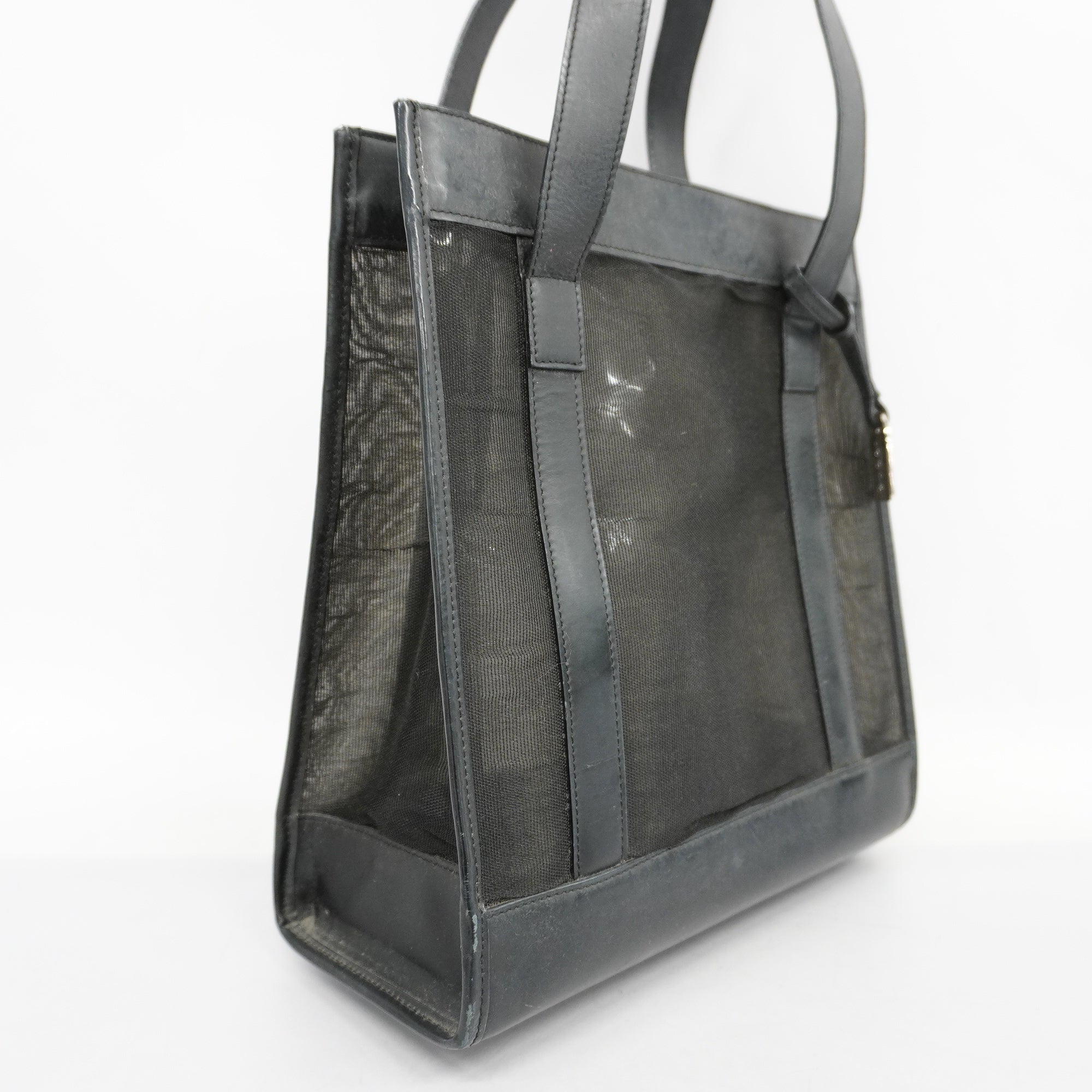 GUCCI  002 1705 0405 Women's Mesh,Leather Tote Bag Black