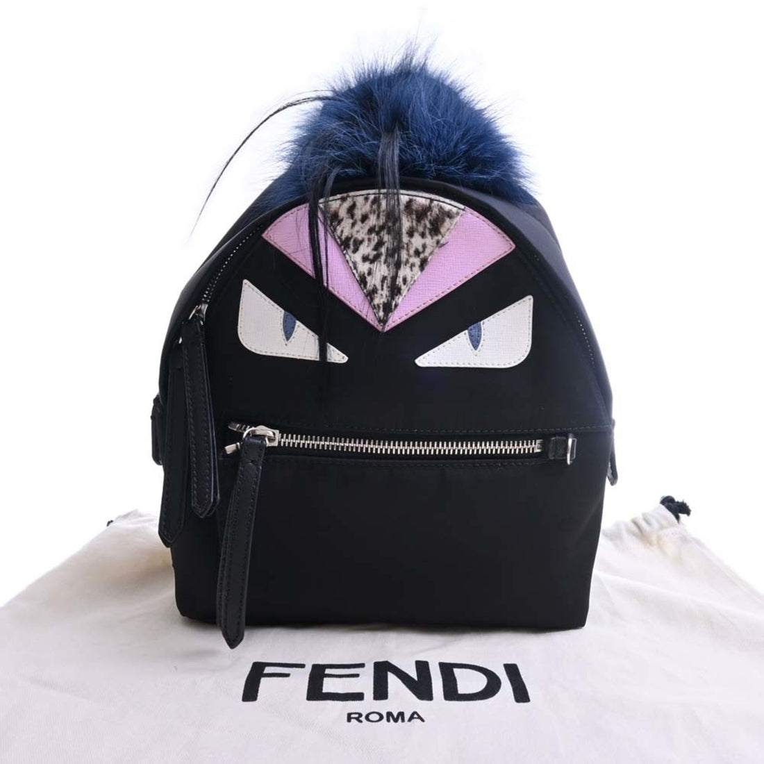 FENDI Nylon Monster Bag Bugs Backpack Rucksack 8BZ038 Black Ladies