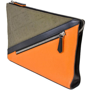 FENDI Clutch Bag Orange x Brown Zucca Fabric Leather 7V33 AB01
