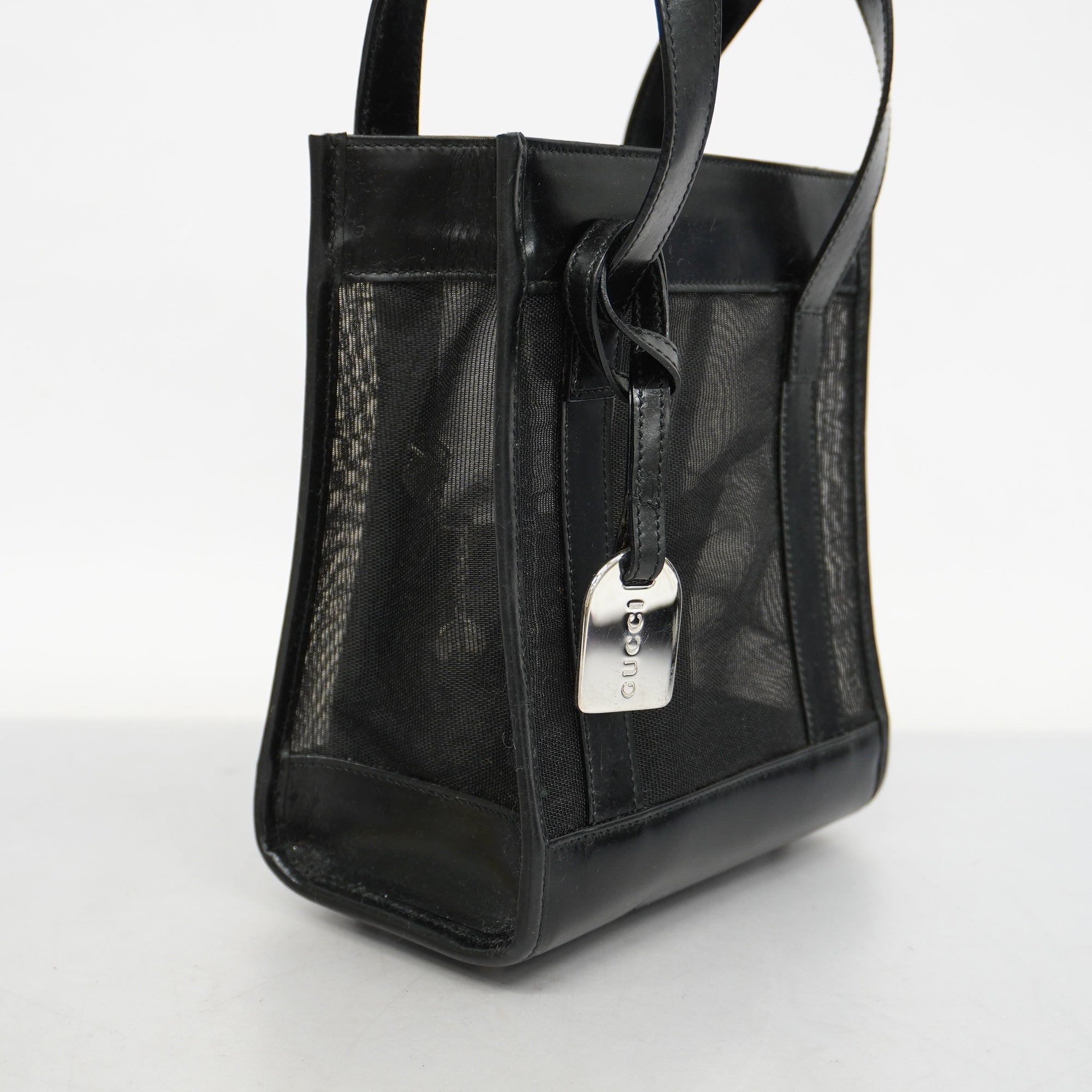 GUCCI  Patent Leather 002 1705 0405 Women's Mesh,Leather Handbag Black