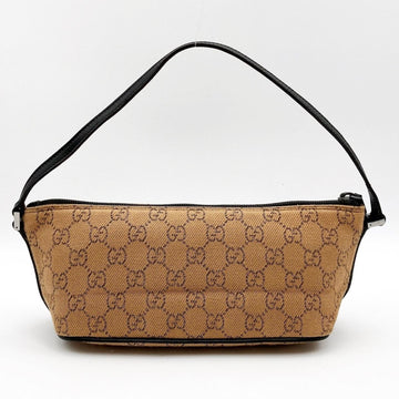 GUCCI 07198 Accessory Pouch Cosmetic Camel x Dark Brown GG Canvas Women's