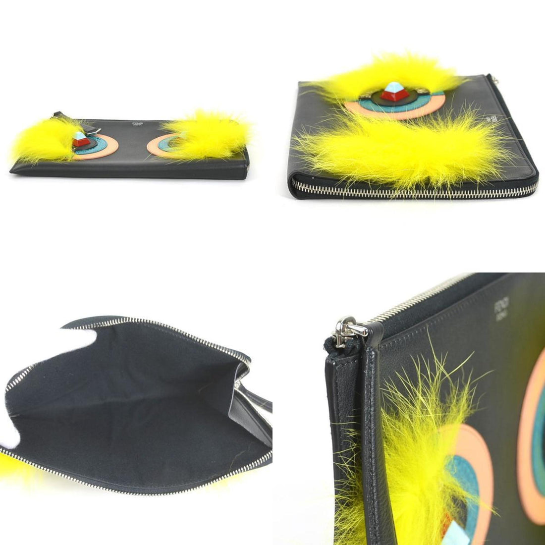 FENDI Clutch Bag Monster Leather/Fur Black/Multicolor Unisex e55994g
