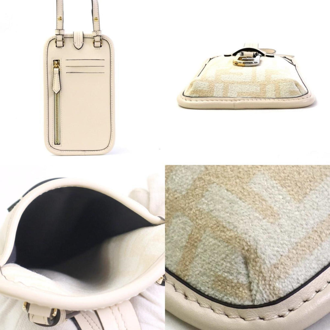 FENDI Pouch Phone Orlock Leather/Viscose Pink Beige Women's 7AS131 ALG7