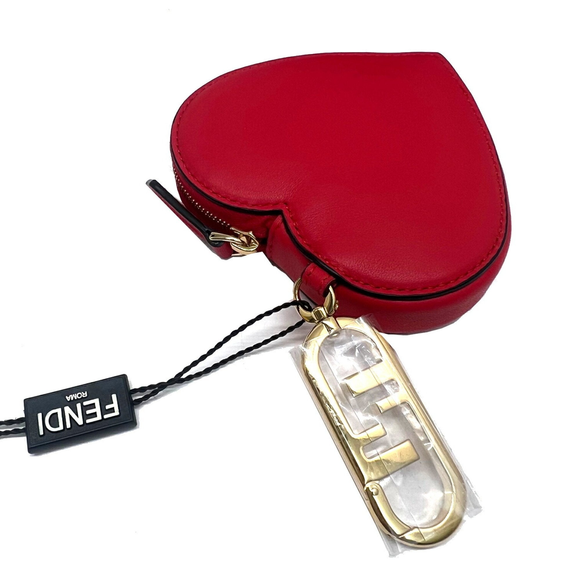 Fendi heart-shaped coin case wallet leather ladies red gold metal fittings 8M0467 new FF logo gift