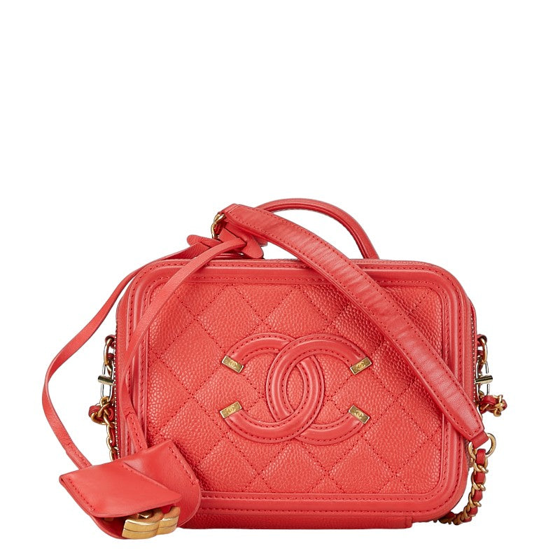 Chanel Leather Coco Mark CC Filigree Chain Shoulder Bag