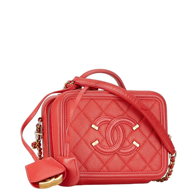 Chanel Leather Coco Mark CC Filigree Chain Shoulder Bag
