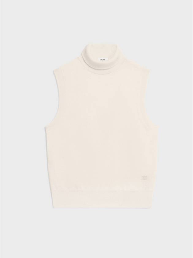 CELINE Triomphe Embroidered Turtleneck Sleeveless Off-White