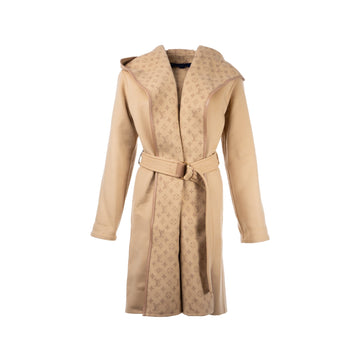 Louis Vuitton size 34 signature double face hooded wrap coat wool beige