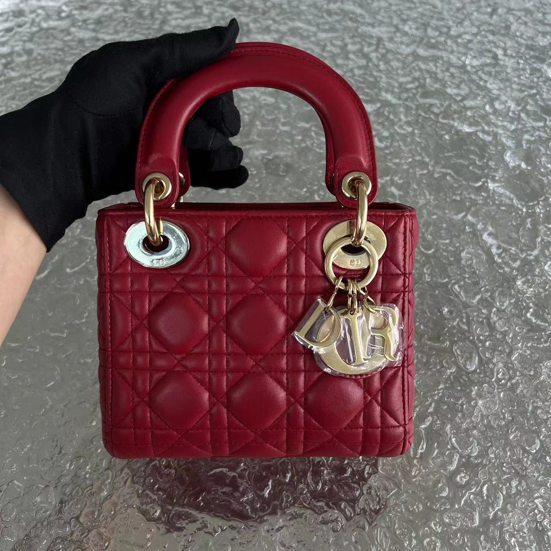 *2020, Chain strap* Lady Mini Cannage Lambskin Burgundy Red Golden Hardware