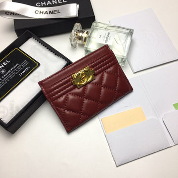 CHANEL BOY CARD HOLDER 11.2 GARNET CALFSKIN GOLD ICON