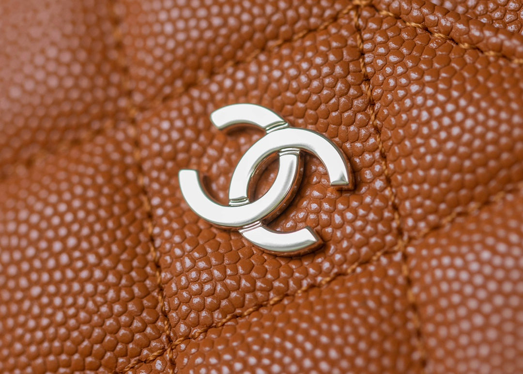 CHANEL CARD HOLDER 11 ORANGE GRAINED CALFSKIN SILVER ICON