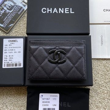 CHANEL card holder 11cm black caviar black hardware