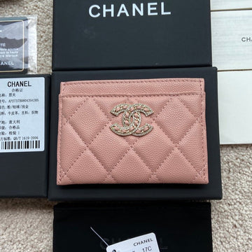 CHANEL card holder 11cm pink caviar light gold hardware