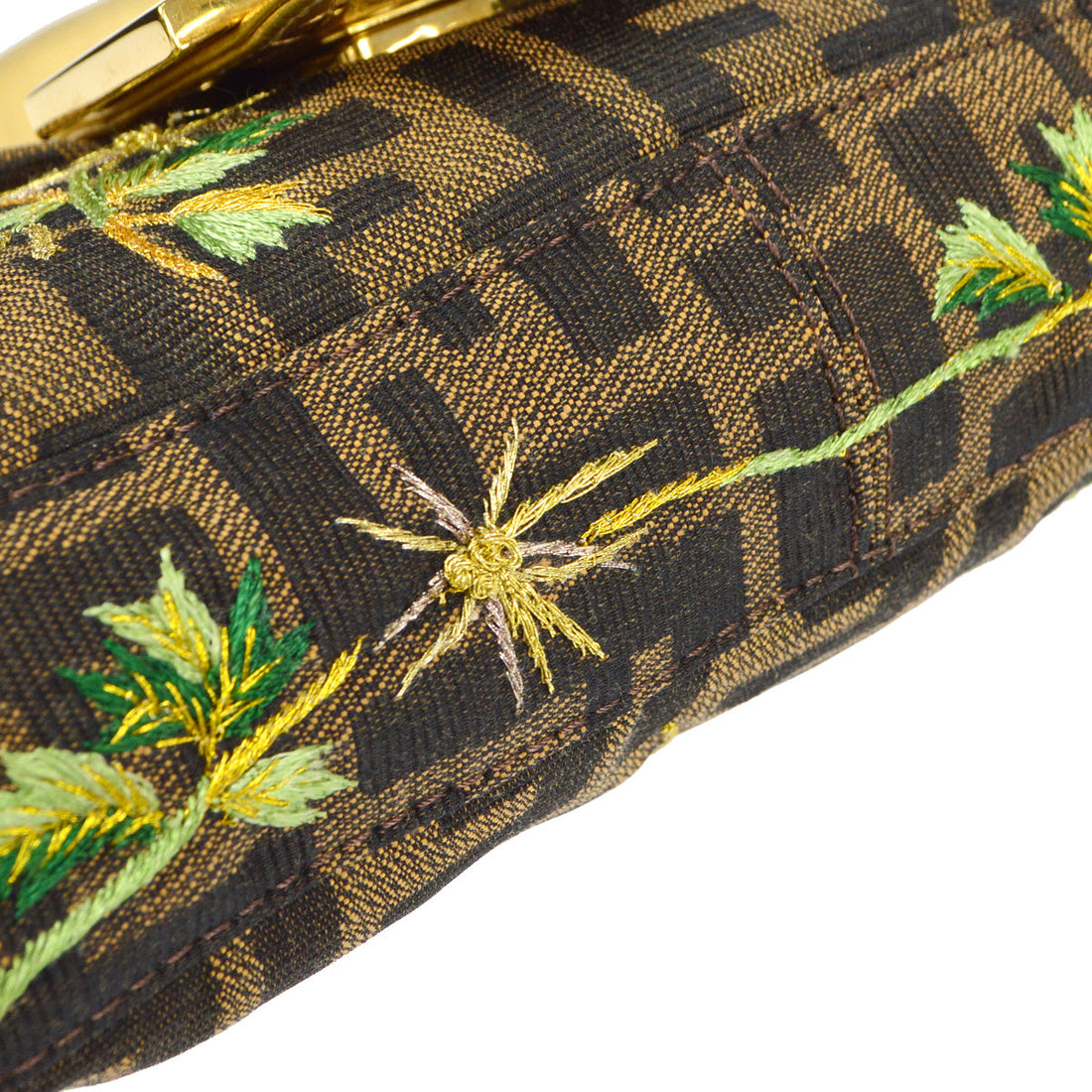 FENDI Embroidered Zucca Baguette Handbag Brown Gold 97872