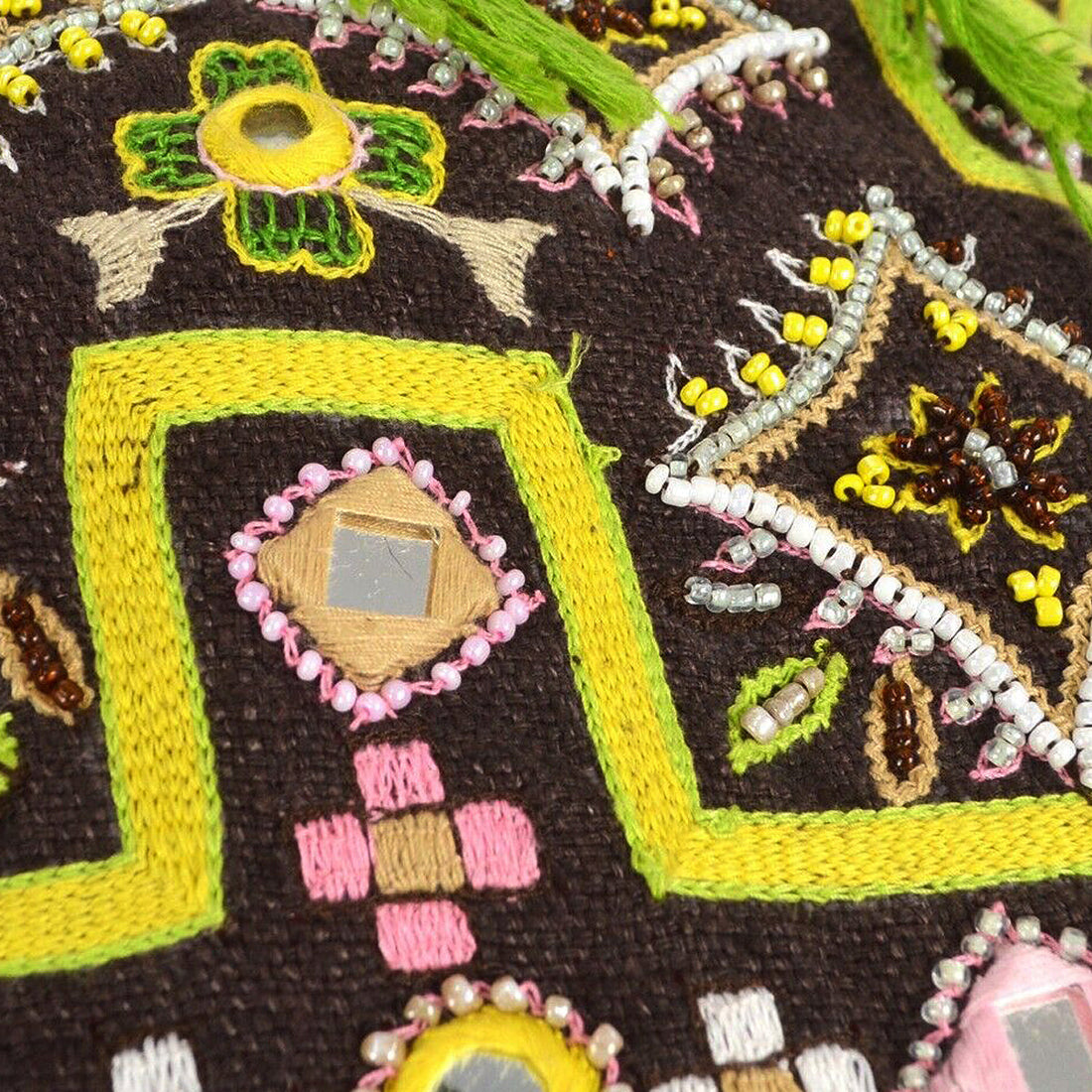 FENDI Beaded Tote Handbag Brown 97786