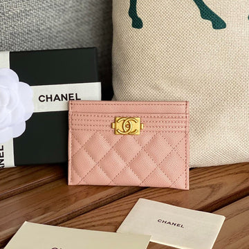 CHANEL boy 11cm card holder pink caviar gold hardware