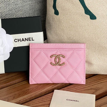 CHANEL card holder 10cm pink caviar