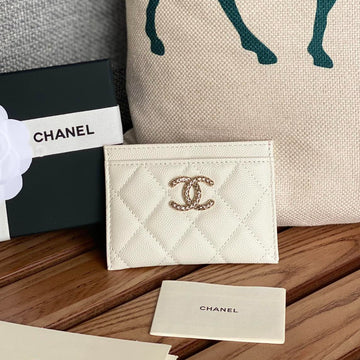 CHANEL card holder 10cm white caviar