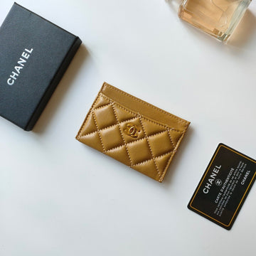 CHANEL CARD HOLDER 11.2 AMBER GRAINED CALFSKIN GOLD ICON