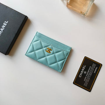 CHANEL CARD HOLDER 11.2 SKY GRAINED CALFSKIN GOLD ICON