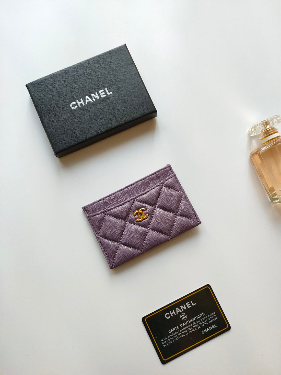 CHANEL CARD HOLDER 11.2 MAUVE GRAINED CALFSKIN GOLD ICON