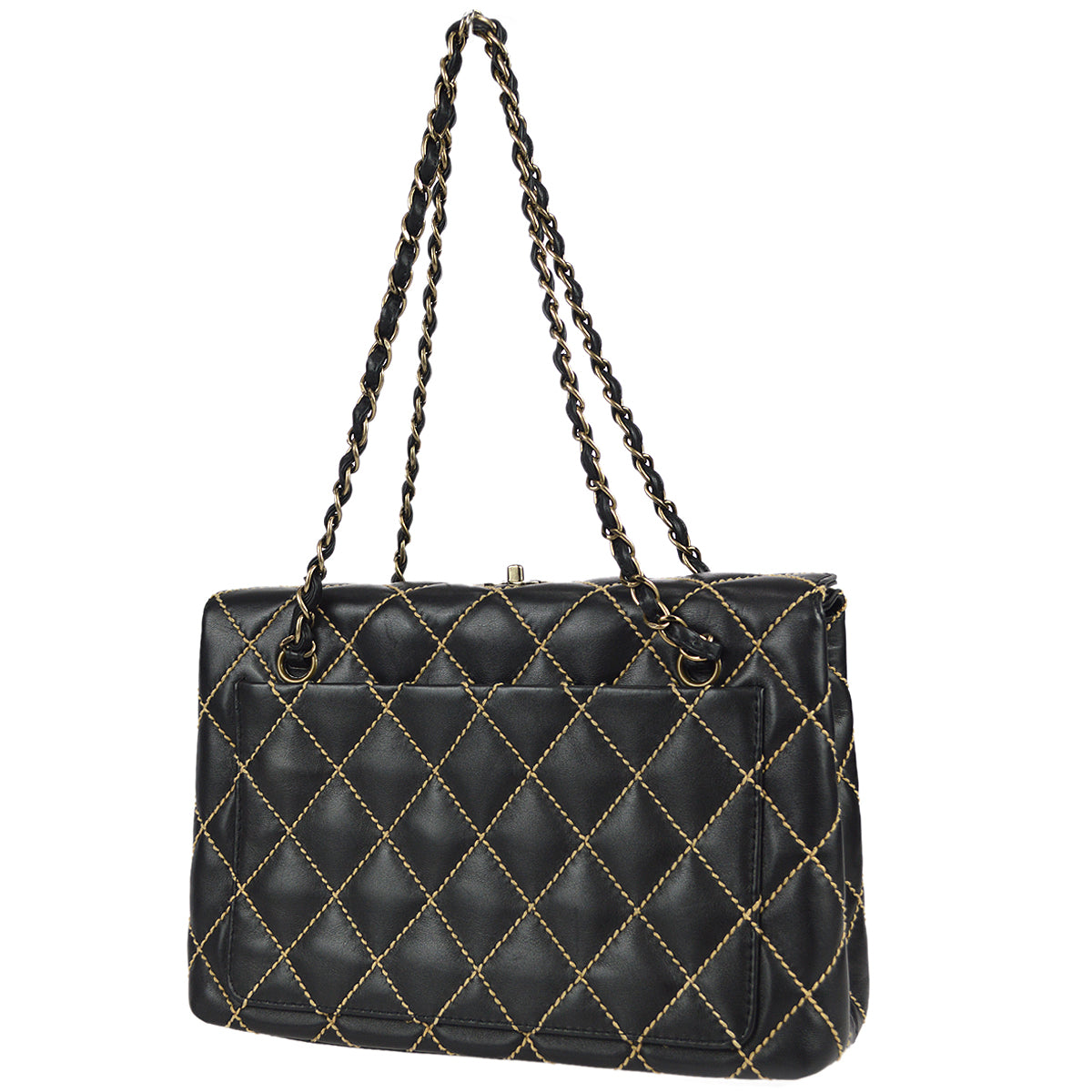 Chanel Wild Stitch Chain Handbag Black Calfskin