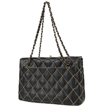 Chanel Wild Stitch Chain Handbag Black Calfskin