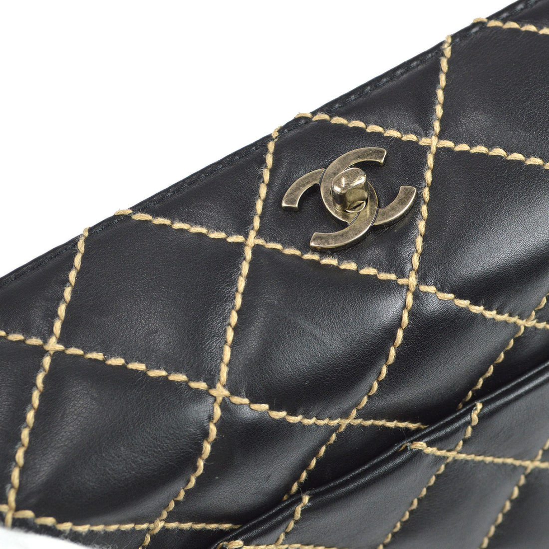 Chanel Wild Stitch Chain Handbag Black Calfskin