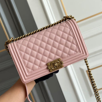 CHANEL boy medium 25 pink quilted caviar antique ghw