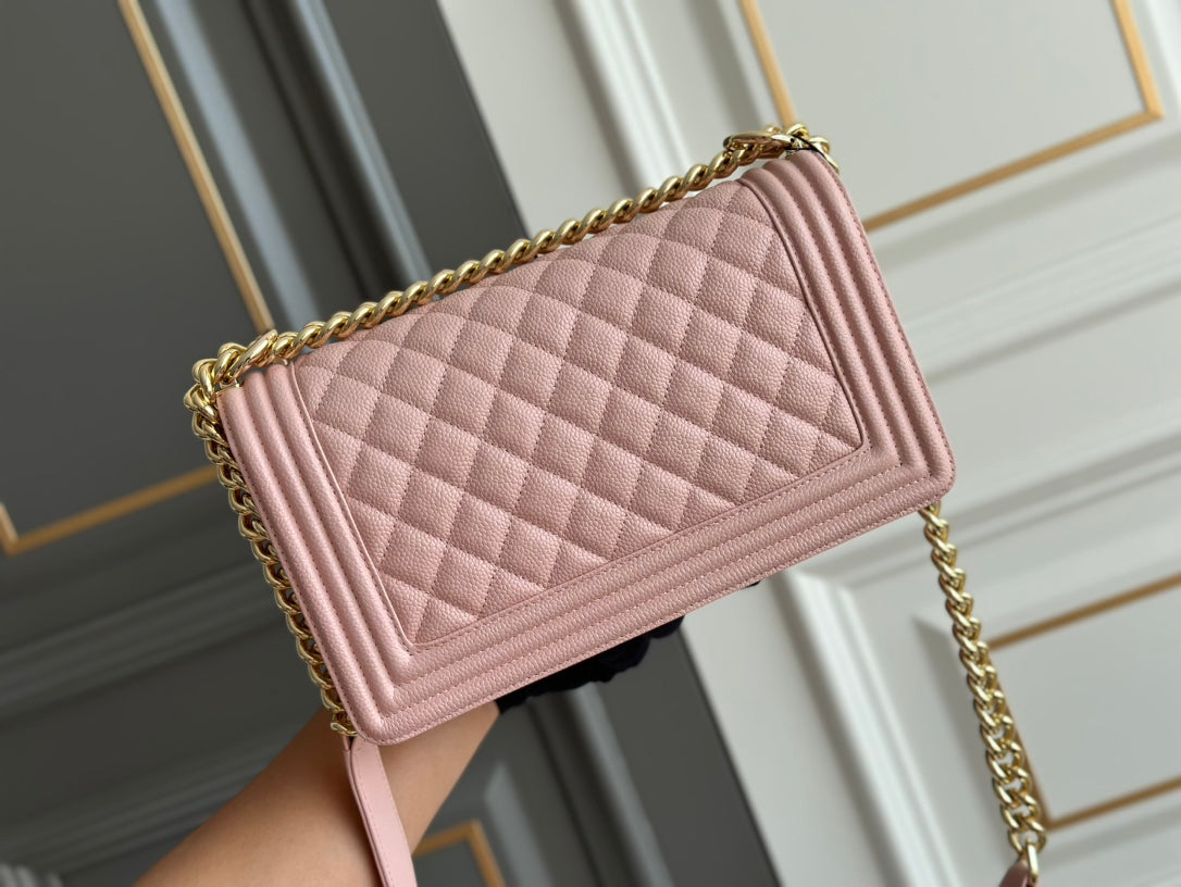 CHANEL boy medium 25 pink quilted caviar ghw