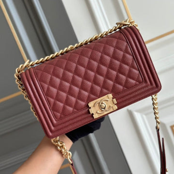 CHANEL boy medium 25 wine quilted caviar aged ghw