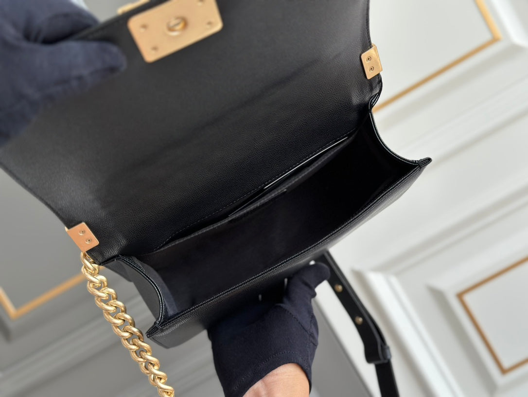 CHANEL boy medium 25 black quilted caviar ghw