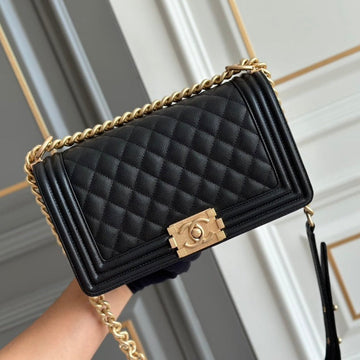 CHANEL boy medium 25 black quilted caviar ghw