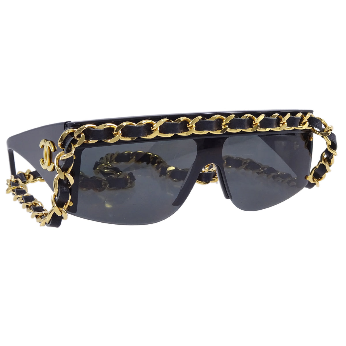 Chanel Chain Sunglasses Eyewear Black Small Good