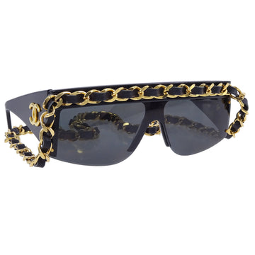 Chanel Chain Sunglasses Eyewear Black Small Good