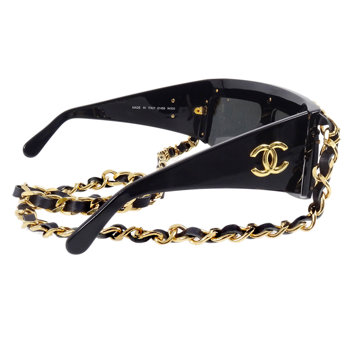 Chanel Chain Sunglasses Eyewear Black Small Good