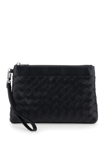 Bottega Veneta Men 'Prism' Black Clutch With Intrecciato Motif In Leather Man