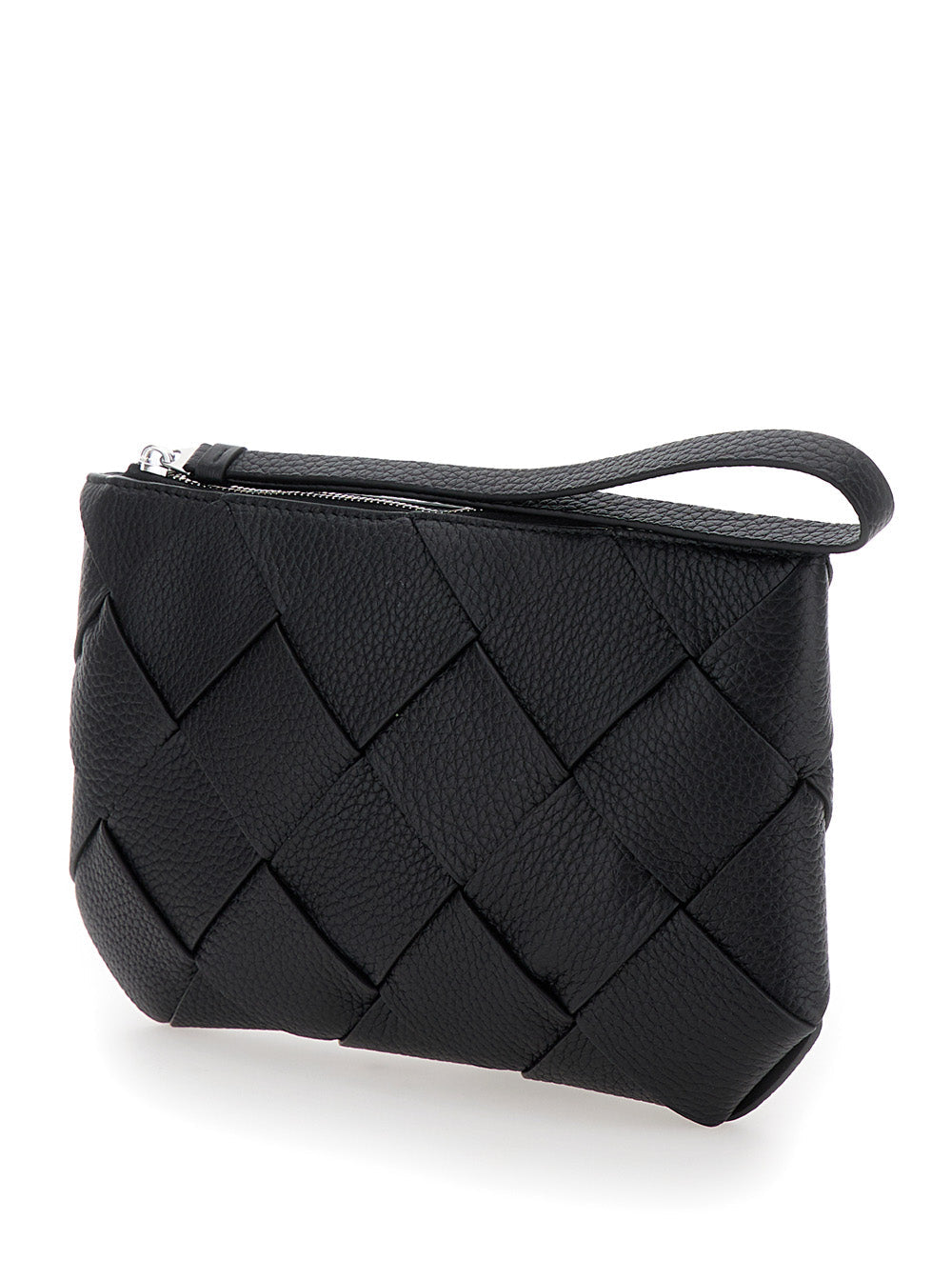 Bottega Veneta Men Black Medium Clutch With Intreccio Motif In Grained Leather Man