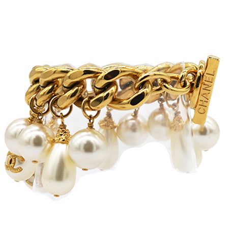 Chanel Pearl Charm Chain Cuff Bracelet