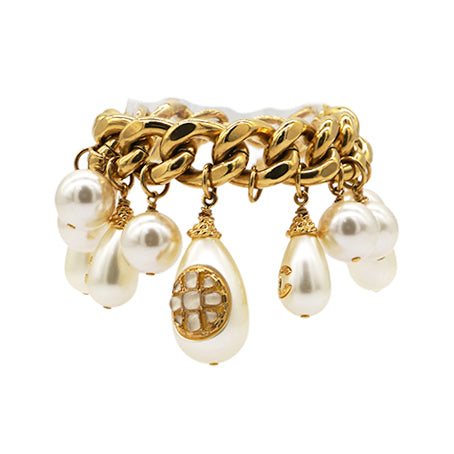 Chanel Pearl Charm Chain Cuff Bracelet