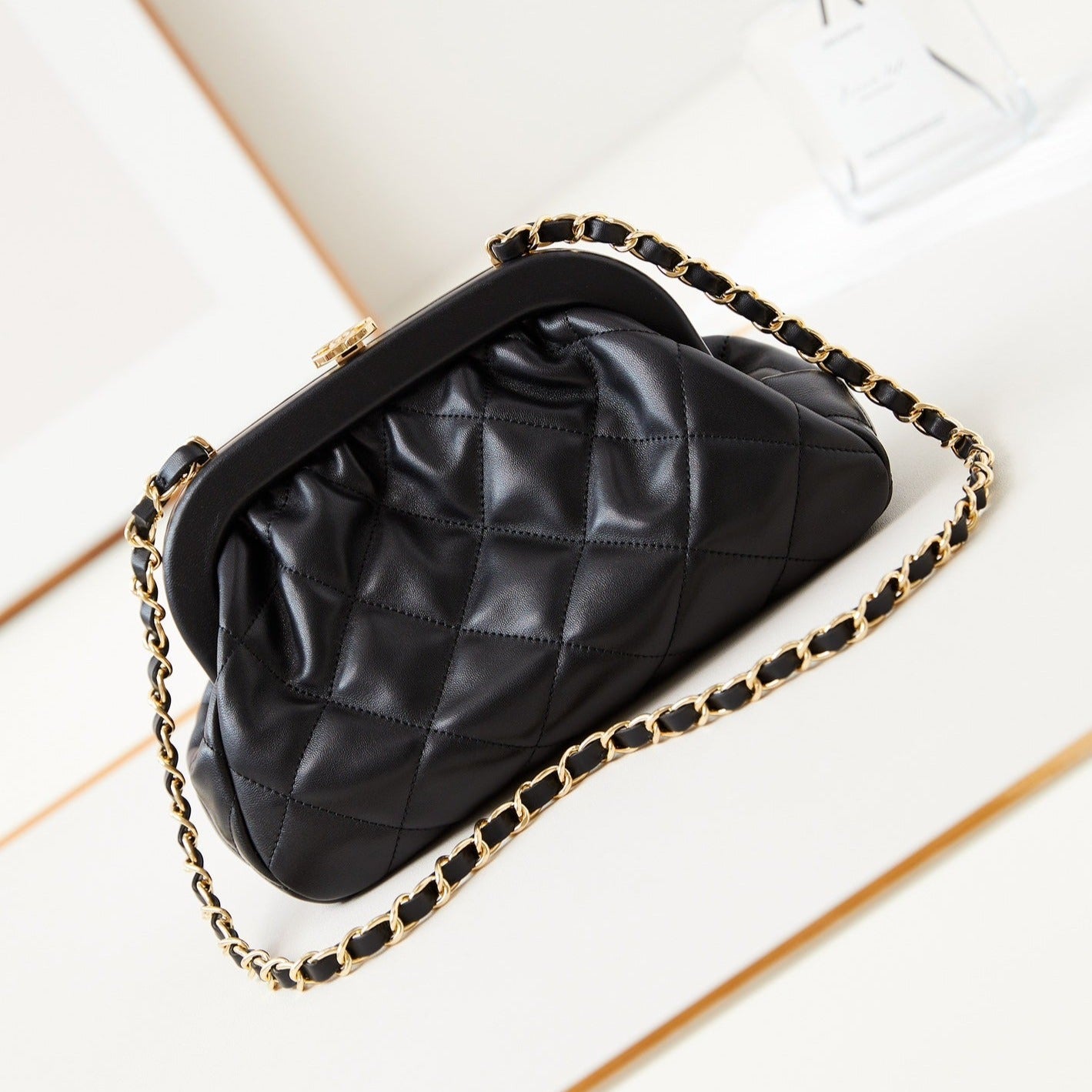 CHANEL 24a clutch 24cm black lambskin gold hardware
