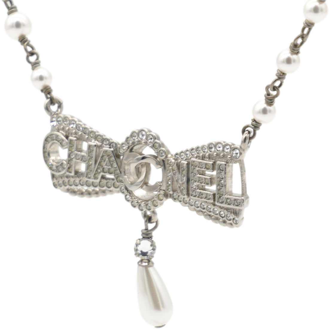 Chanel Metal Coco Mark Necklace Pearl Rhinestone