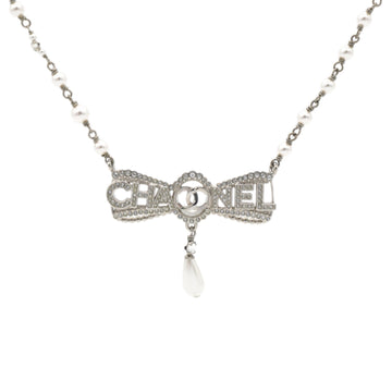 Chanel Metal Coco Mark Necklace Pearl Rhinestone