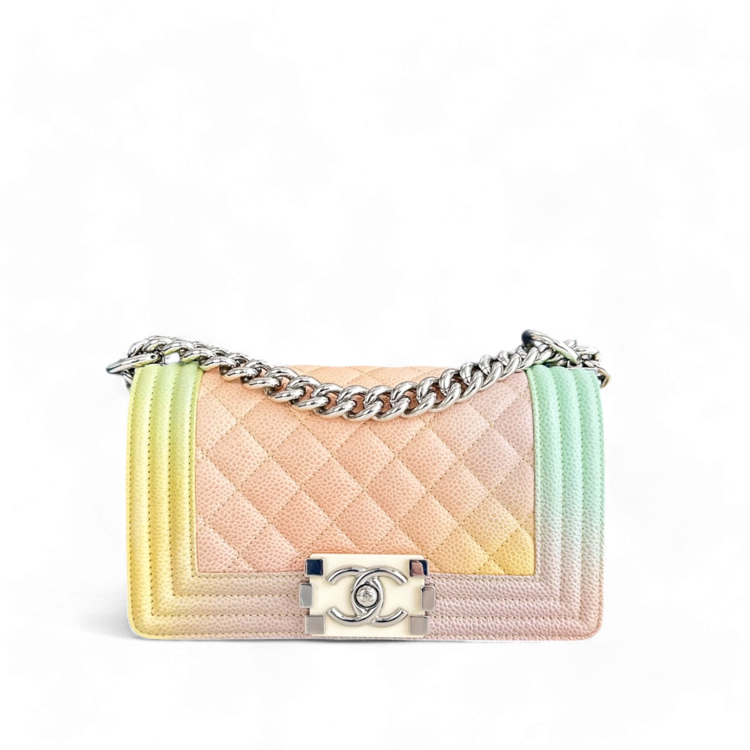 Chanel Boy Small - Caviar Raibow 20CM Quilted Silver Hardware Series 25