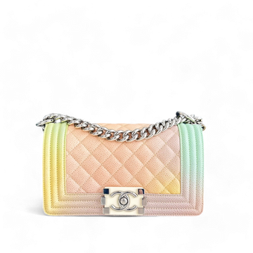 Chanel Boy Small - Caviar Raibow 20CM Quilted Silver Hardware Series 25