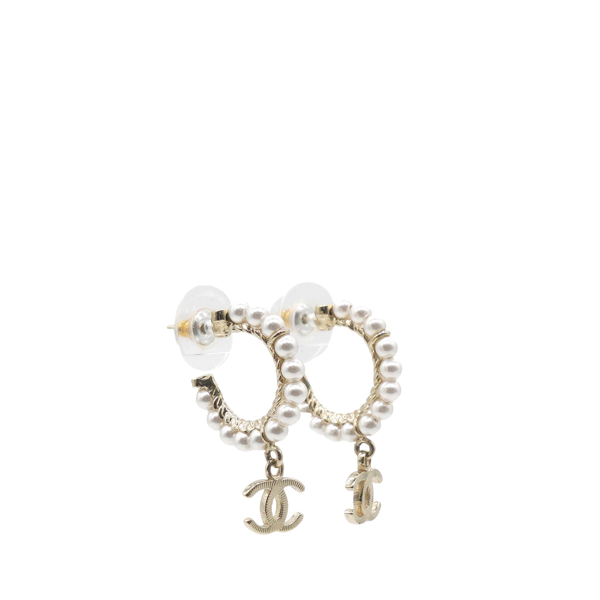 Chanel Pearl Charms CC Hoop Earrings