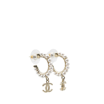 Chanel Pearl Charms CC Hoop Earrings
